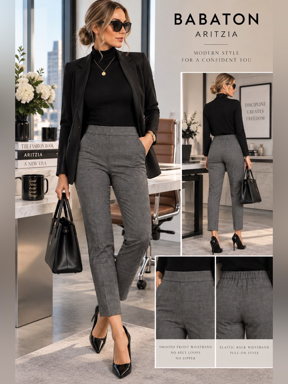 Aritzia Babaton Conan Cropped Plaid Pants Size 6 Gray